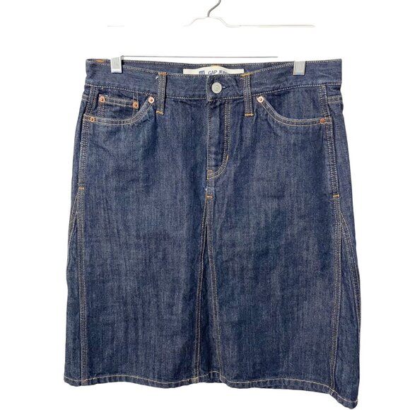 Vtg Y2K Gap Dark Wash Knee Length Jean Denim Skirt Women's sz 8 Modest no slit - Picture 8 of 8